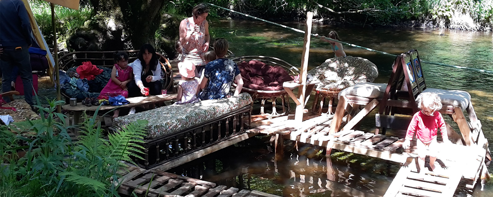 Huts built on the water and under the trees! 